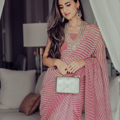 Sophia Dusty Pink Leheriya Pure Chiffon Saree