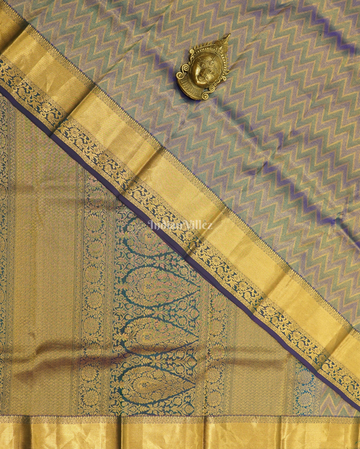 Blue Dual Tone Pure Kanjivaram Silk Saree