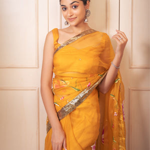 Surya Handpainted Gota Pure Organza Saree