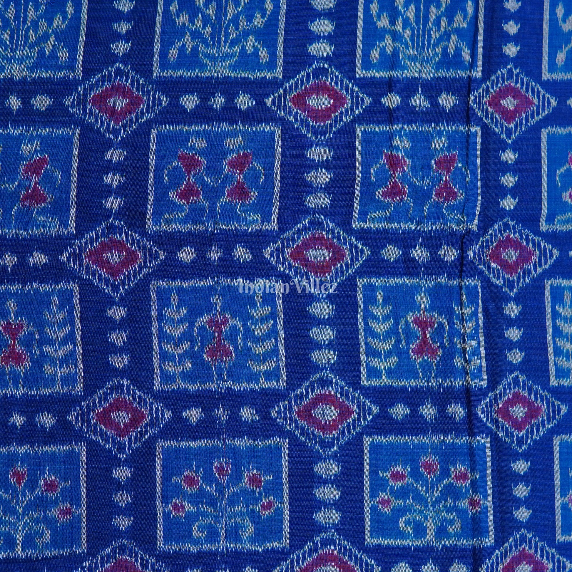 Dark Blue Tribal Theme Sambalpuri Ikat Cotton Fabric