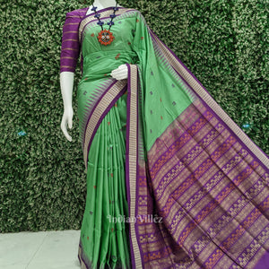 Green Laxmi Pada Design Odisha Ikat Bomkai Silk Saree