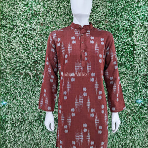 Maroon Sambalpuri Ikat Cotton Kurta For Men