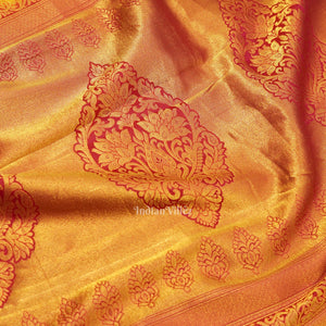 Parrot Green Golden Body Work Pure Kanjivaram Silk Saree