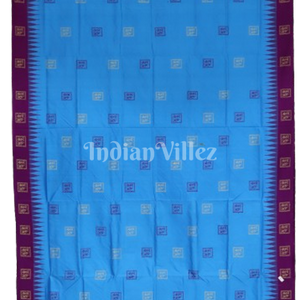 Sky Blue With Maroon Tribal Design Bomkai Sambalpuri Silk Saree