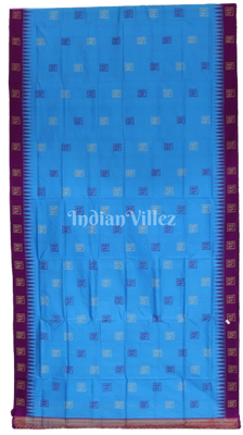 Sky Blue With Maroon Tribal Design Bomkai Sambalpuri Silk Saree