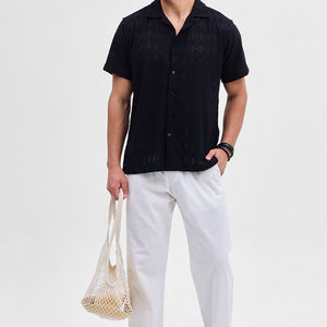 Black Self-Design Crochet Shirt