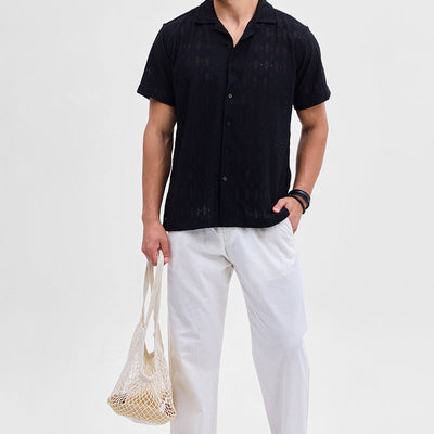 Black Self-Design Crochet Shirt