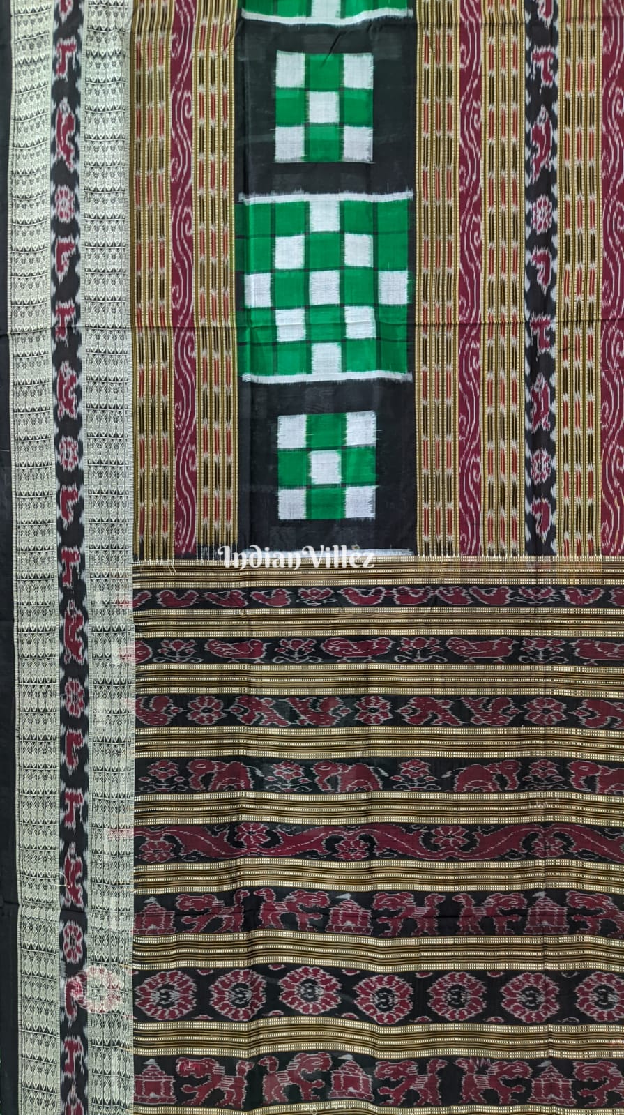 Green Black Odisha Ikat Pasapali Bichitrapuri Silk Saree