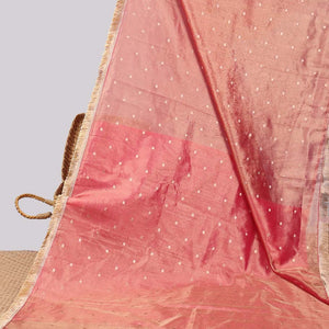 Brown crushed tissue with all over round motifs & fringe border