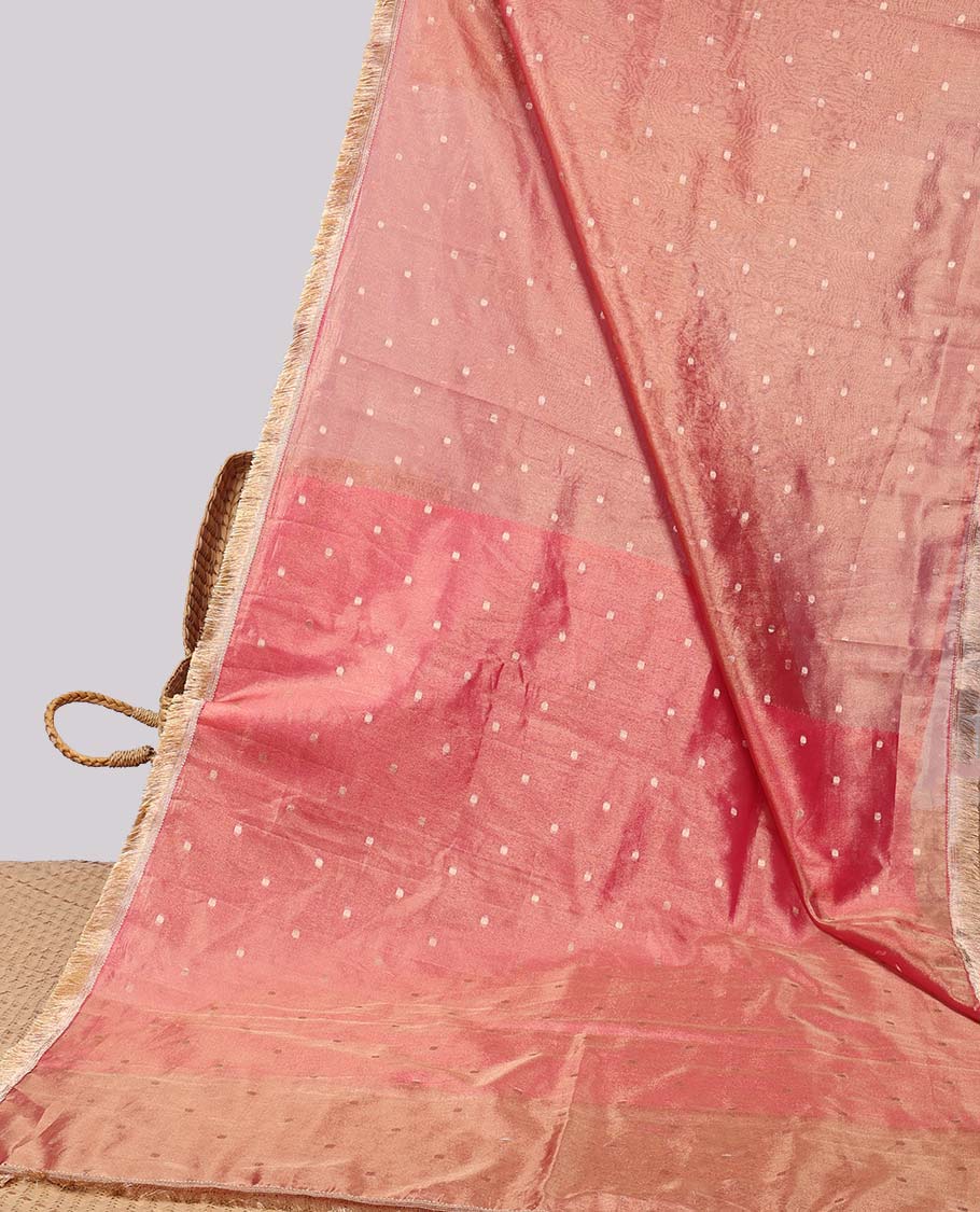Brown crushed tissue with all over round motifs & fringe border
