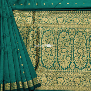 Bottle Green Handwoven Banarasi Katan Silk Saree