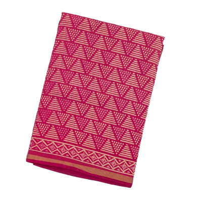 Pink Woven Jaipur Cotton Saree With Printed Triangle Motifs