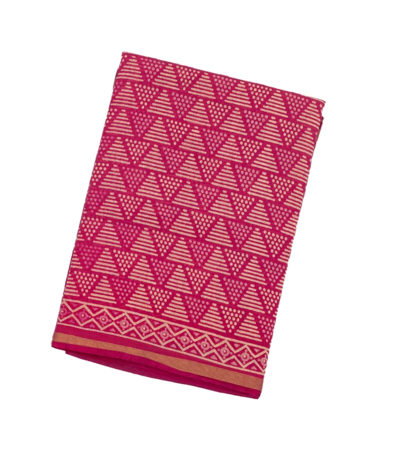 Pink Woven Jaipur Cotton Saree With Printed Triangle Motifs