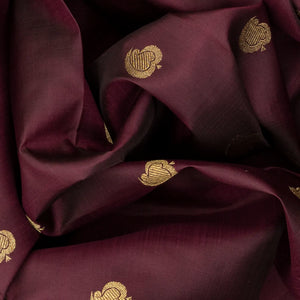 Dark Brown Handloom Kanchipuram Silk Saree With Mango Buttas
