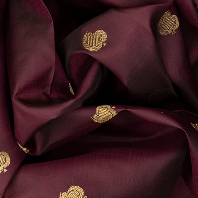 Dark Brown Handloom Kanchipuram Silk Saree With Mango Buttas