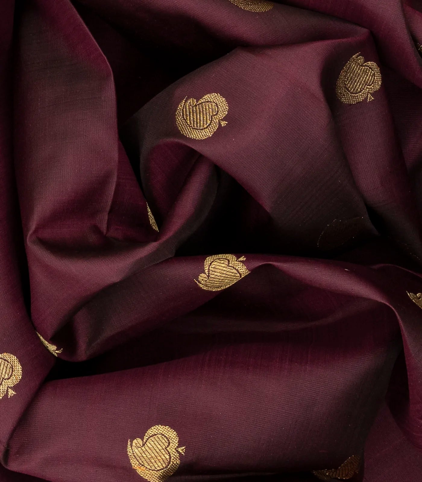 Dark Brown Handloom Kanchipuram Silk Saree With Mango Buttas