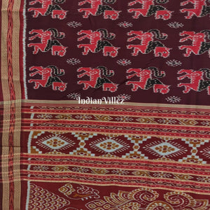 Deep Maroon Animal Theme Odisha Ikat Khandua Silk Saree