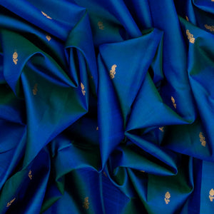 Blue Handloom Kanchipuram Korvai Silk Saree With Mango Buttas