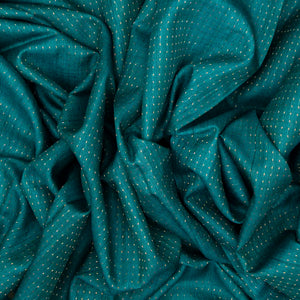 Cyan Handloom Tussar Silk Saree With Embroidered Stripes