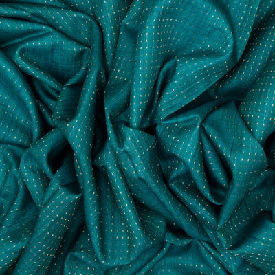 Cyan Handloom Tussar Silk Saree With Embroidered Stripes