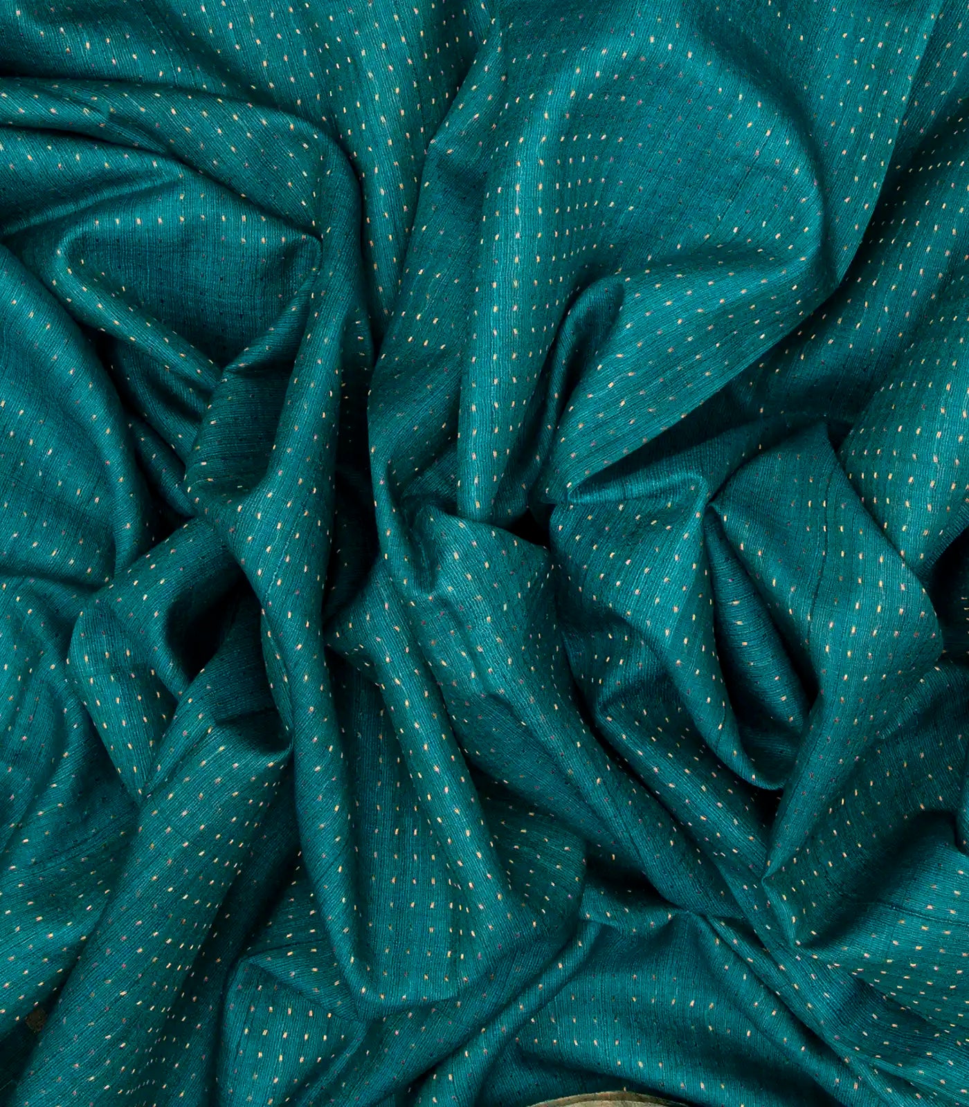 Cyan Handloom Tussar Silk Saree With Embroidered Stripes