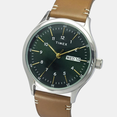 Fashion Men Quartz Green Dial Analog Leather Watch TWEG19700