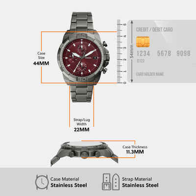 Bronson Men Quartz Smoke Dial Chronograph Stainless Steel Watch FS6017