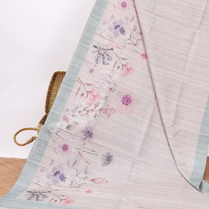 Light pink all over floral digital printed semi-banaras tussar saree with contrast plain border