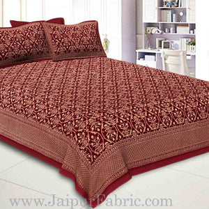 Double Bed Sheet  With Shining Gold Print Maroon Base Gold Retro Pattern Super Fine Cotton  Double Bed Sheet