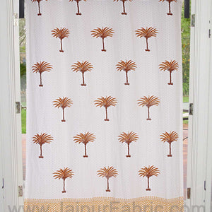 Wood Mustard Palm Polka Cotton Grommet Curtain
