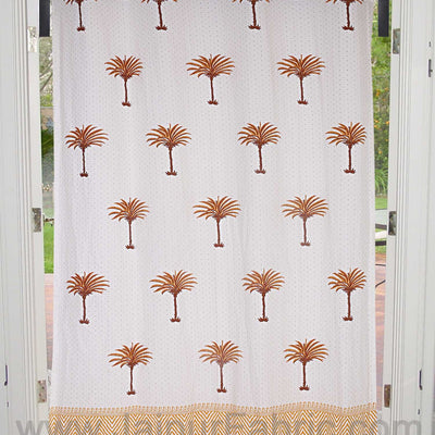 Wood Mustard Palm Polka Cotton Grommet Curtain