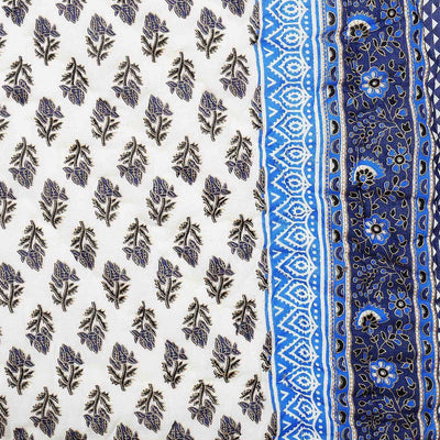 Blue Border Cream Base Golden Floral Print Super Fine Cotton Voile(Mulmul) Both Side Single  Bed Quilt