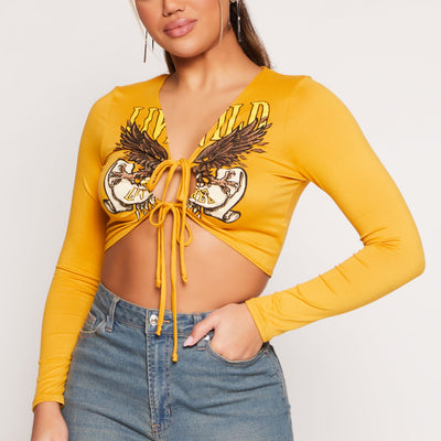 Graphic Double Tie Front Crop Top