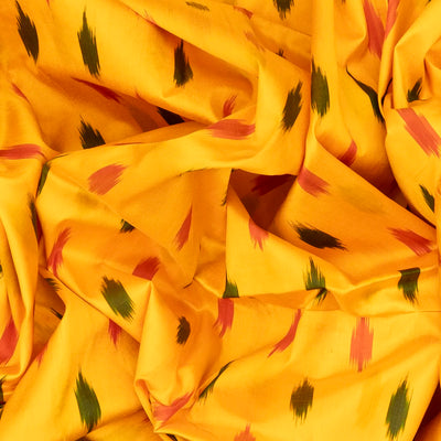 Yellow Handloom Ikat Silk Saree With Triangle Motifs