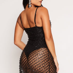 Mesh Lined Beaded Sequin Cami Dress