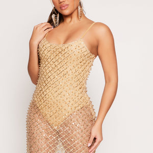 Mesh Lined Beaded Sequin Cami Dress