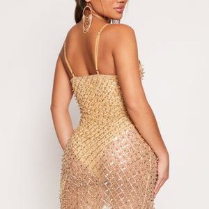 Mesh Lined Beaded Sequin Cami Dress
