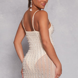 Mesh Rhinestone Faux Pearl Bustier Dress