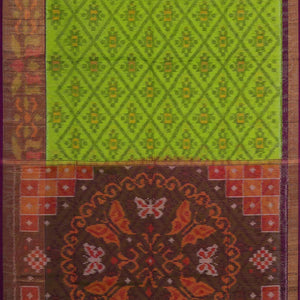 Ikat Silk Cotton Parrot Green Saree