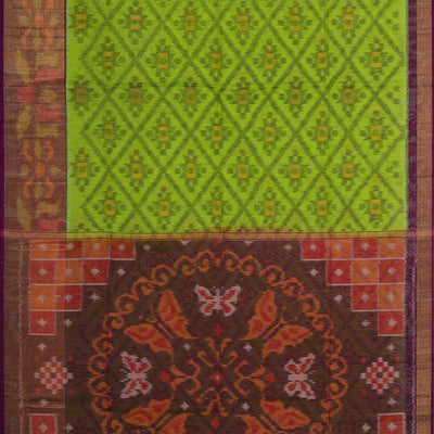 Ikat Silk Cotton Parrot Green Saree