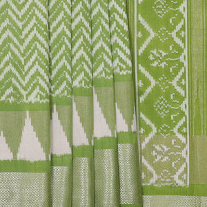 Ikat Silk Golden Green Saree