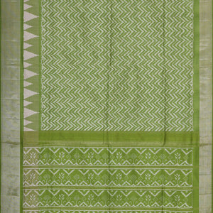 Ikat Silk Golden Green Saree