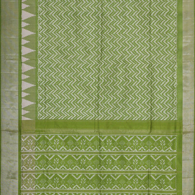 Ikat Silk Golden Green Saree