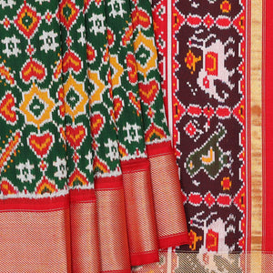 Ikat Silk Bottle Green Saree