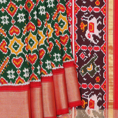 Ikat Silk Bottle Green Saree