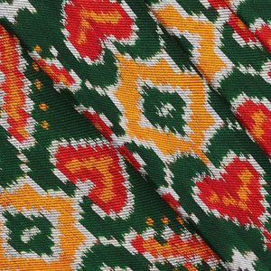 Ikat Silk Bottle Green Saree