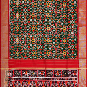 Ikat Silk Bottle Green Saree