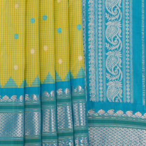 Gadwal Silk Spring Green Kattam Saree