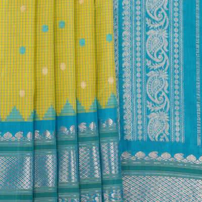 Gadwal Silk Spring Green Kattam Saree