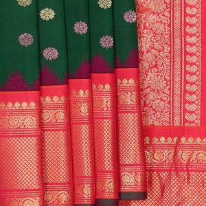 Gadwal Silk Bottle Green Saree